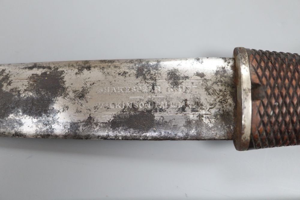 A Wilkinson Pall Mall Shakespeare knife with carved wood handle